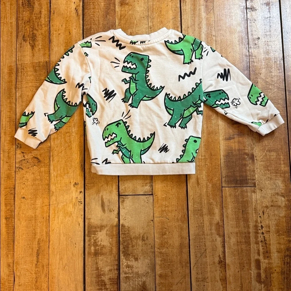 H&M Cream graphic Sweatshirt 2T Green Dinosaur crew neck unisex cotton